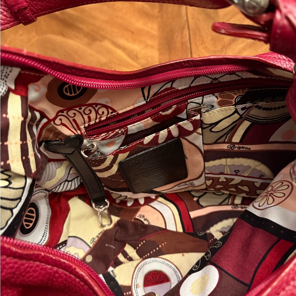 Brighton Ivanka Hobo Red Pebbled Leather Women's Purse With Paisley Accents - Picture 10 of 13
